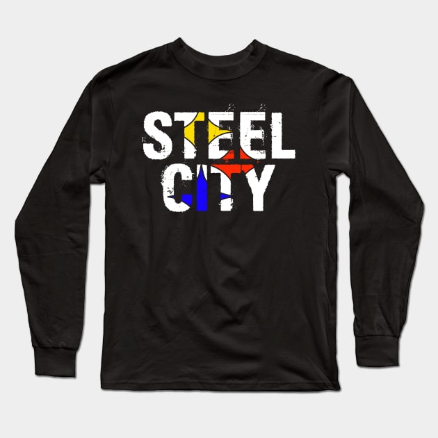 Steel City Pittsburgh Football Hypocycloid Grunge Long Sleeve T-Shirt by markz66